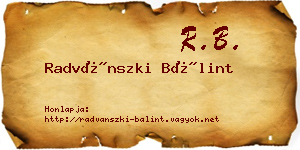 Radvánszki Bálint névjegykártya